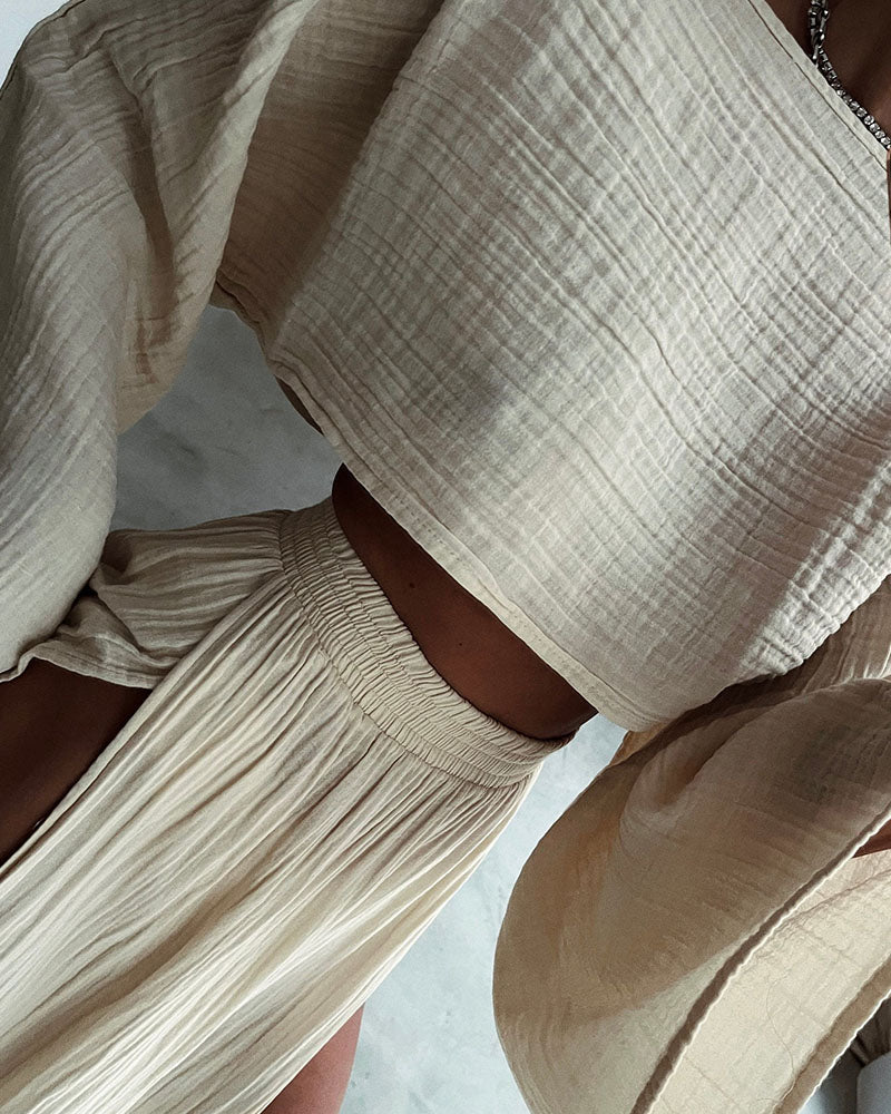 Tweedelige zomerset met cropped top en zwierige maxi rok – SANTINA SET - Glamorix