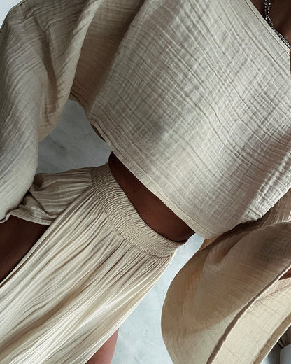 Tweedelige zomerset met cropped top en zwierige maxi rok – SANTINA SET - Glamorix