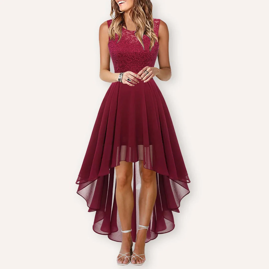 Luxe asymmetrische avondjurk met hoge split – ElarisNoir - Glamorix