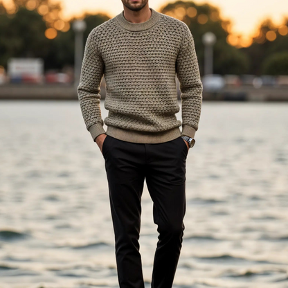 Gebreide heren trui met structuur en ronde hals – LERION - Glamorix