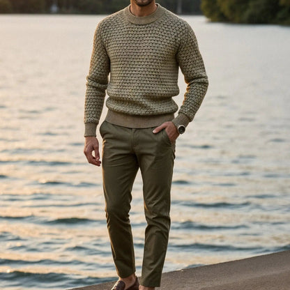 Gebreide heren trui met structuur en ronde hals – LERION - Glamorix