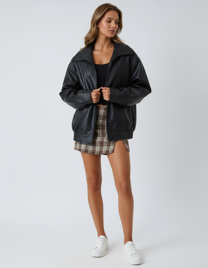 VAYEN – Oversized dames leren jas met moderne look - Glamorix