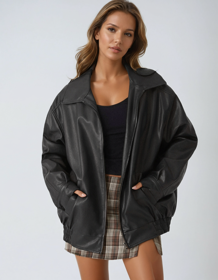 VAYEN – Oversized dames leren jas met moderne look - Glamorix