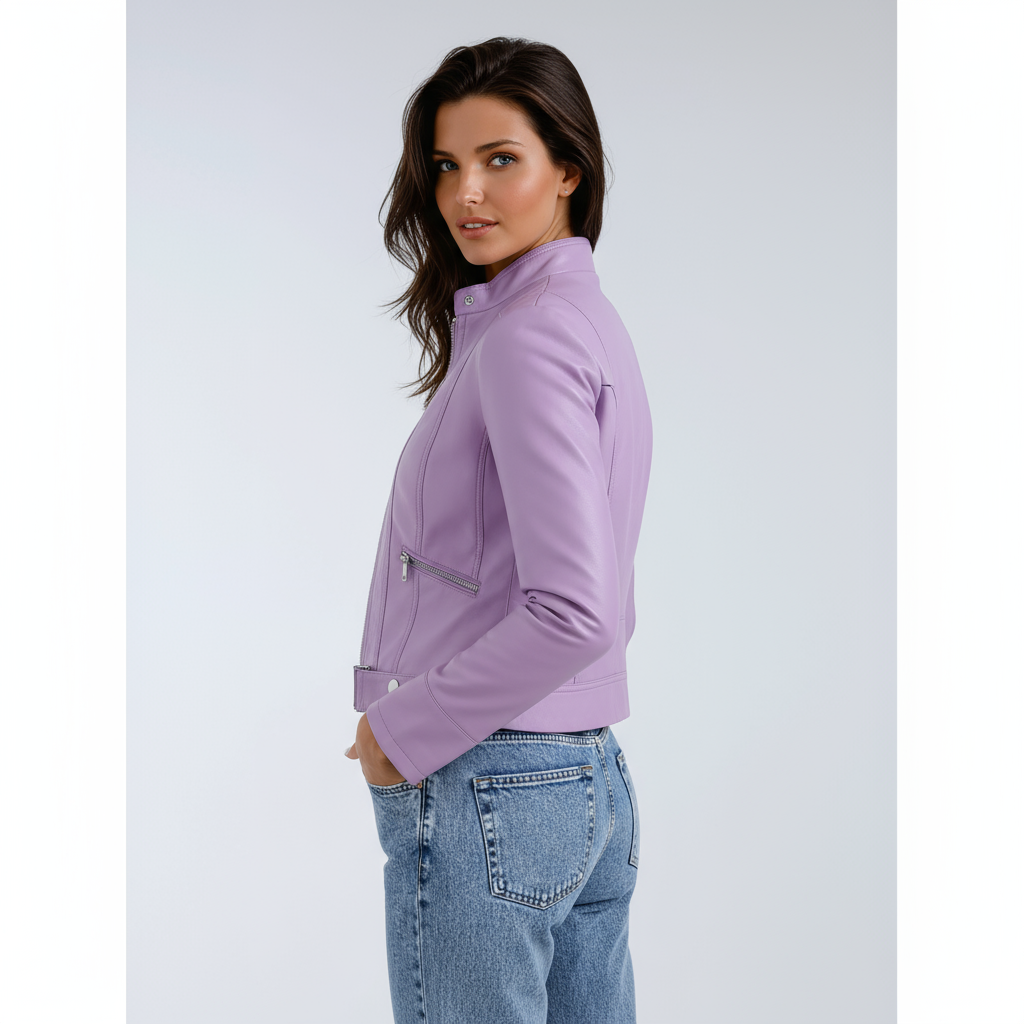 REINA – Dames leren biker jas met ritsdetails - Glamorix