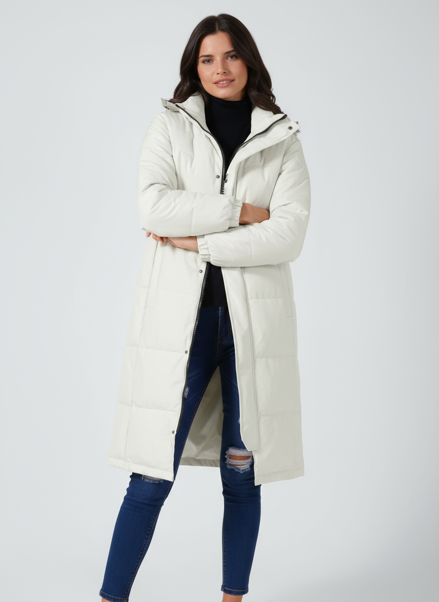 IRIS – Lange gewatteerde dames winterjas met capuchon - Glamorix