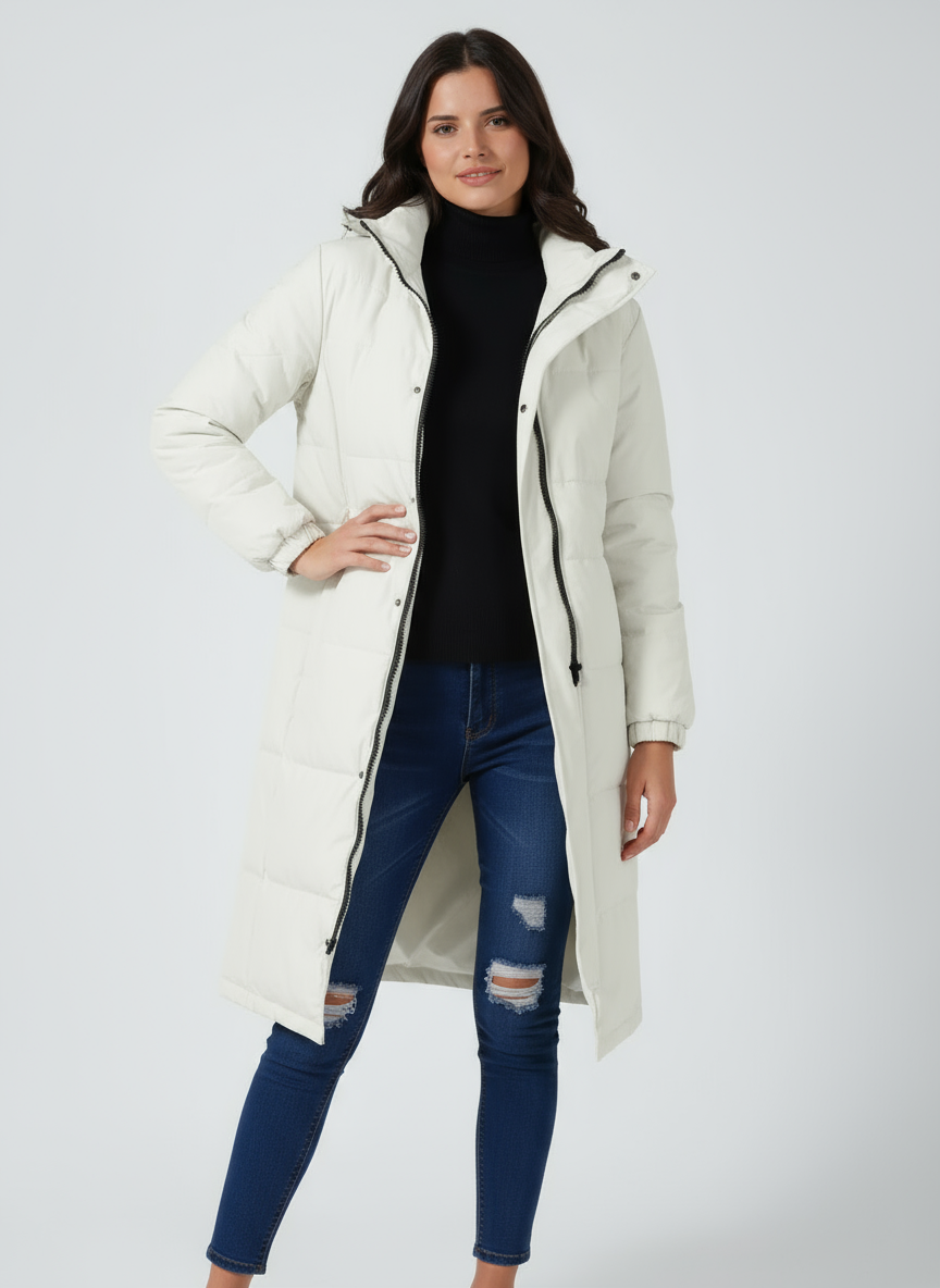 IRIS – Lange gewatteerde dames winterjas met capuchon - Glamorix