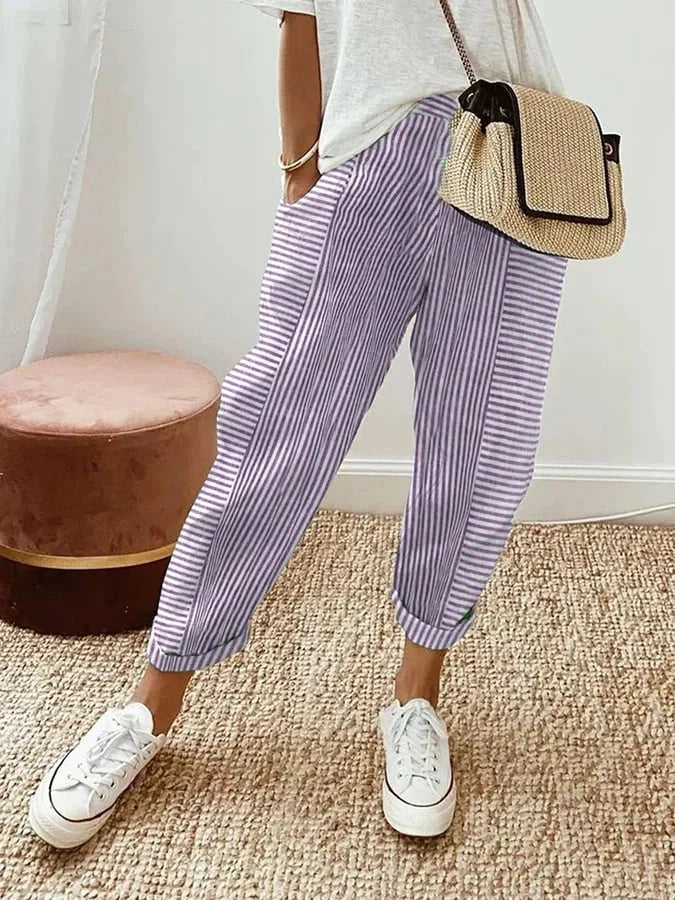LineaForma – Gestreepte high-waist broek met elegante stretch en moderne flair