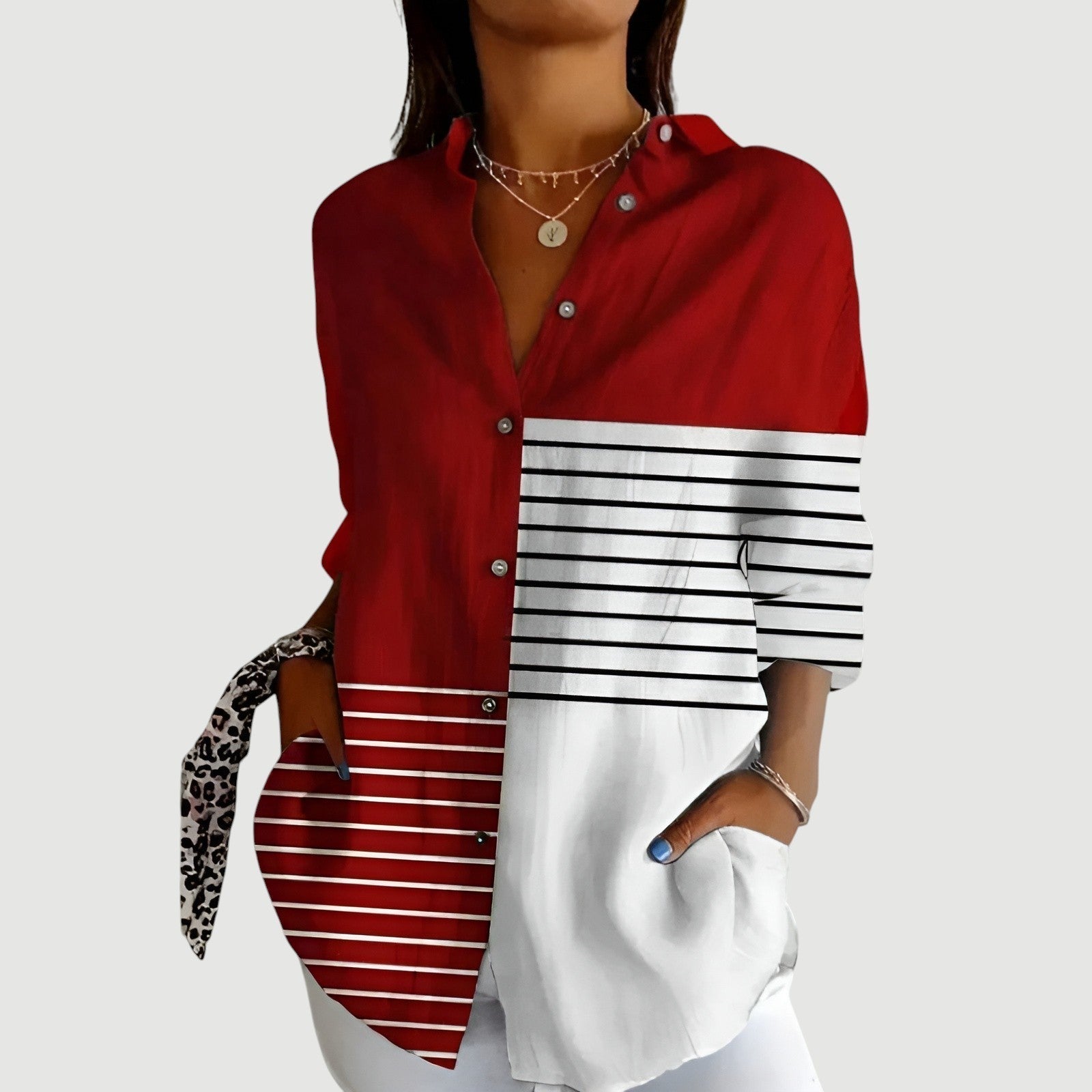 Trendy statement blouse met knopen voor dames – LÉONIE - Glamorix