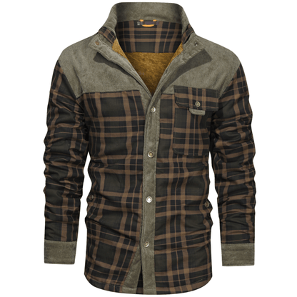 HARRIS - Herenjas met rustieke geruite knoopsluiting en corduroy accenten