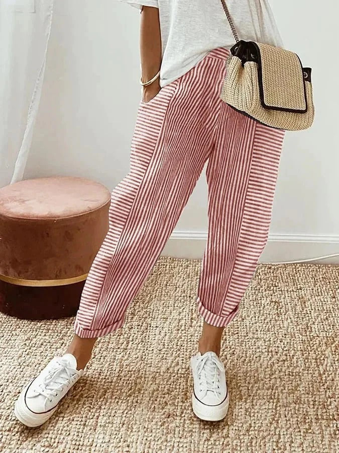 LineaForma – Gestreepte high-waist broek met elegante stretch en moderne flair