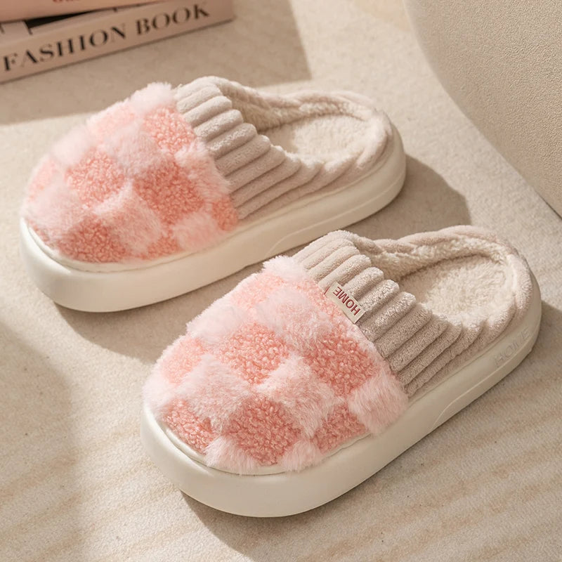 MAEVE - Geruite pluche pantoffels voor vrouwen