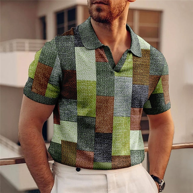 Korte Mouwen Herenshirt met Kleurrijk Blokjespatroon voor Een Speelse Look – MARVIN VIBE - Glamorix