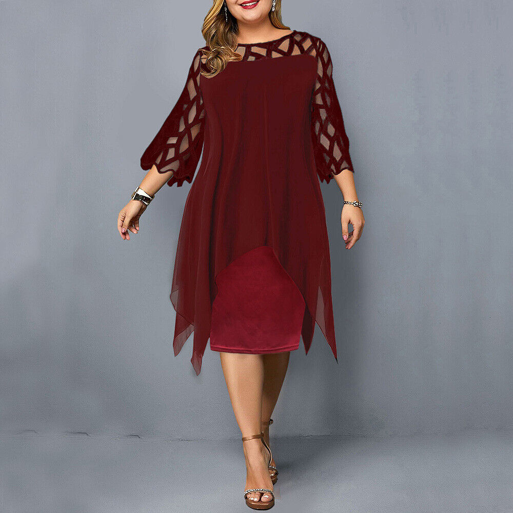 SOPHIA - Asymmetrische gelaagde midi-jurk met transparante mouwen