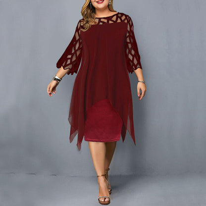 SOPHIA - Asymmetrische gelaagde midi-jurk met transparante mouwen