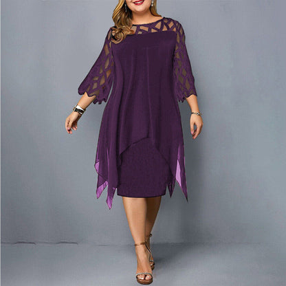 SOPHIA - Asymmetrische gelaagde midi-jurk met transparante mouwen