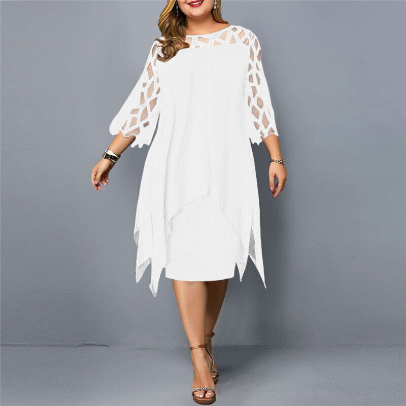 SOPHIA - Asymmetrische gelaagde midi-jurk met transparante mouwen