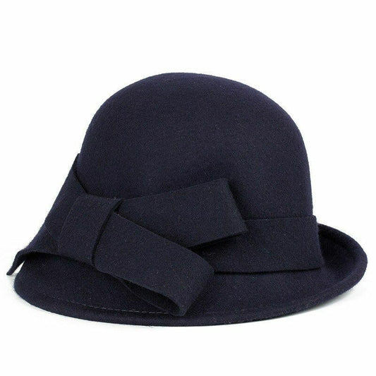 CLAIRE - Vintage wollen cloche hoed met decoratieve strik