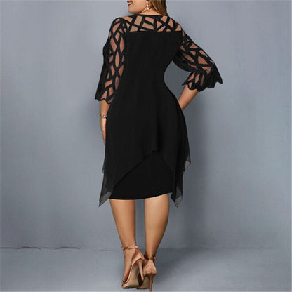 SOPHIA - Asymmetrische gelaagde midi-jurk met transparante mouwen