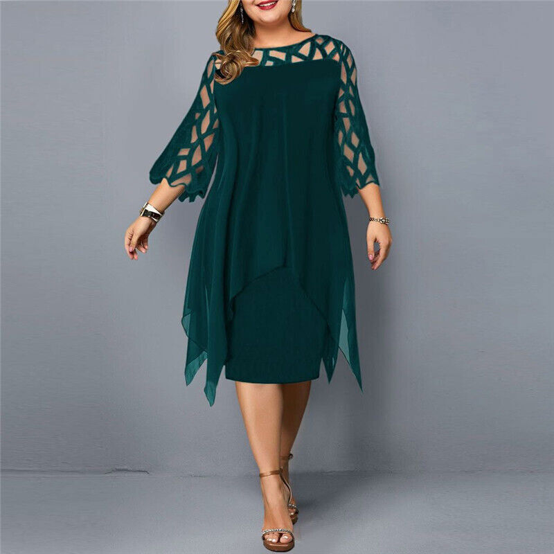SOPHIA - Asymmetrische gelaagde midi-jurk met transparante mouwen