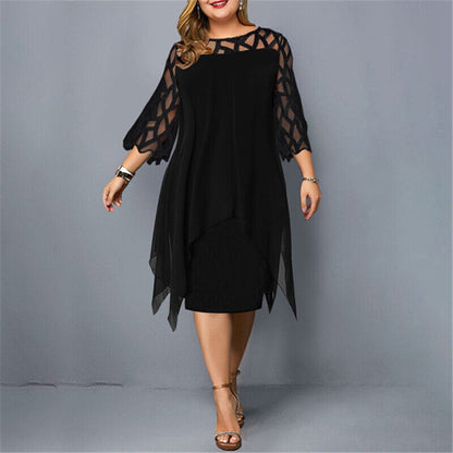 SOPHIA - Asymmetrische gelaagde midi-jurk met transparante mouwen