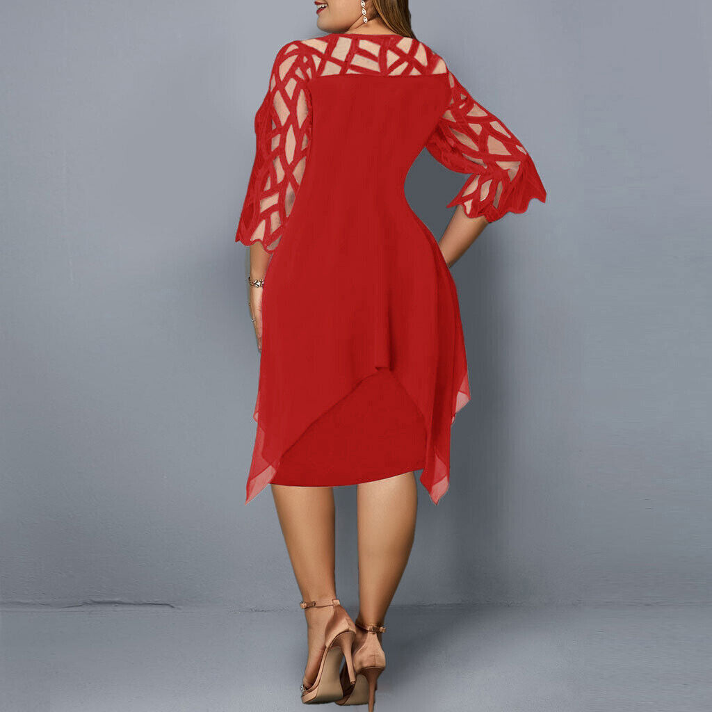 SOPHIA - Asymmetrische gelaagde midi-jurk met transparante mouwen