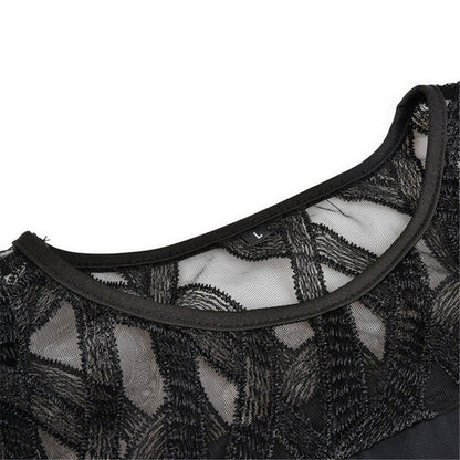 SOPHIA - Asymmetrische gelaagde midi-jurk met transparante mouwen