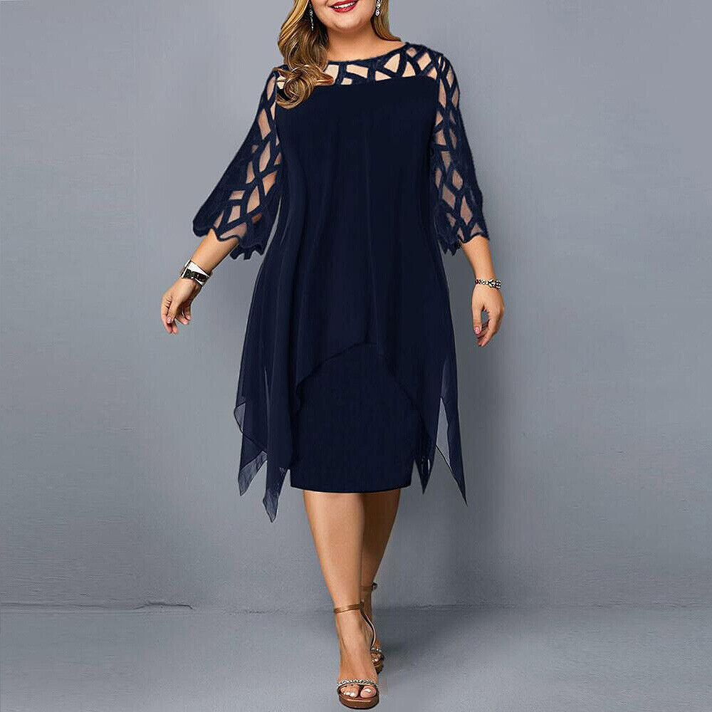 SOPHIA - Asymmetrische gelaagde midi-jurk met transparante mouwen