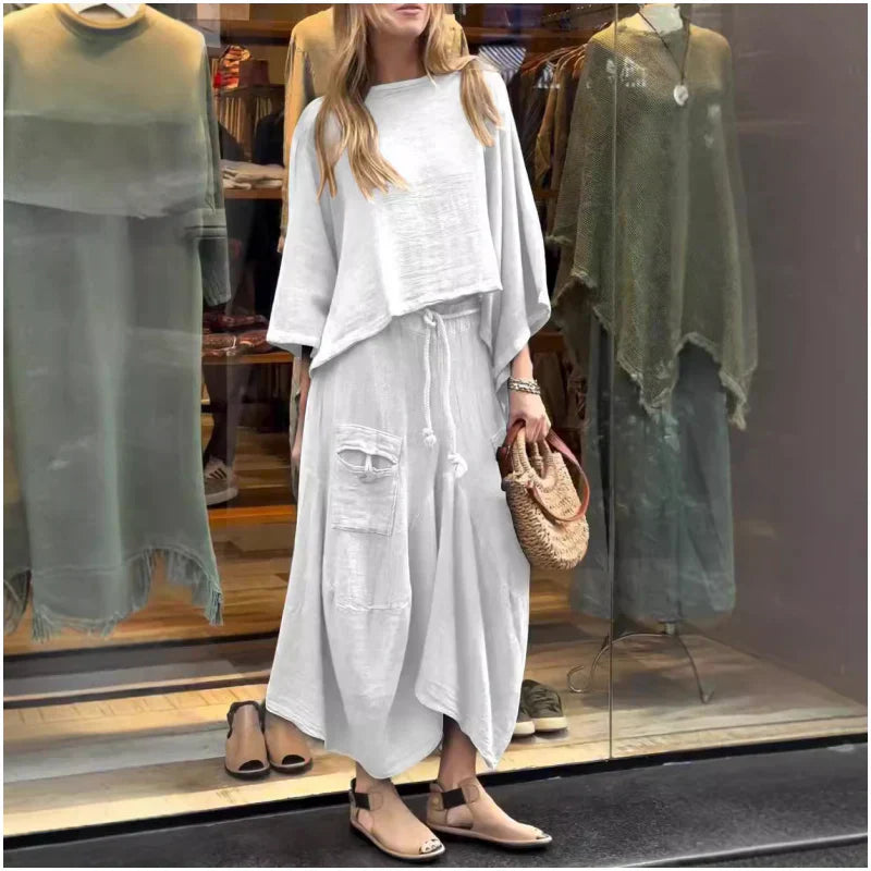 Comfortabel Damesensemble met Losse Top en Elegante Midi Broekrok - MIRA LOUNGE - Glamorix