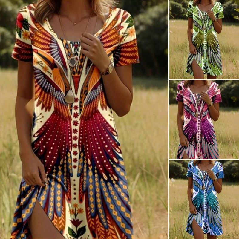 Zomerse boho-jurk met kleurrijke print en losse fit – CALISTA WINGDREAM - Glamorix