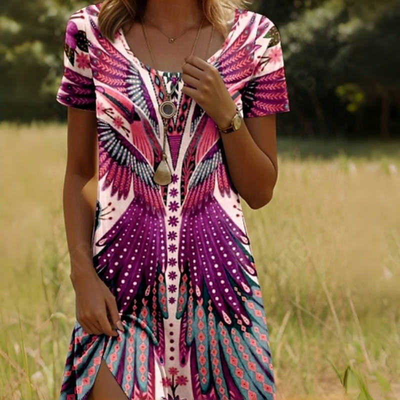 Zomerse boho-jurk met kleurrijke print en losse fit – CALISTA WINGDREAM - Glamorix