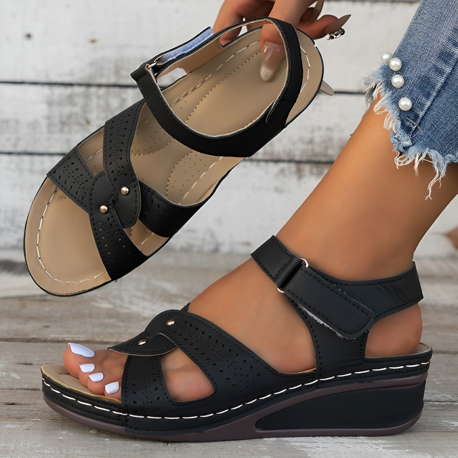 Comfortabele sleehak sandalen met open teen – ELARA - Glamorix