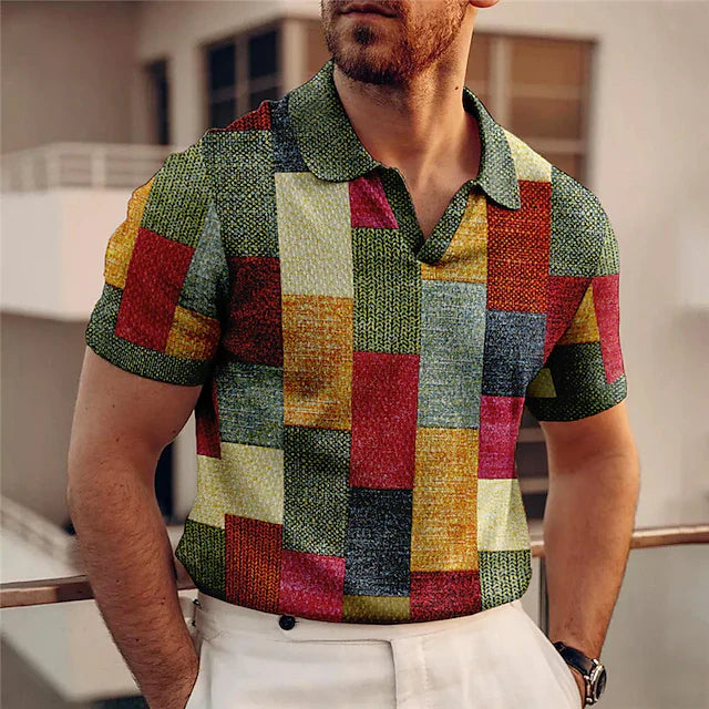 Korte Mouwen Herenshirt met Kleurrijk Blokjespatroon voor Een Speelse Look – MARVIN VIBE - Glamorix