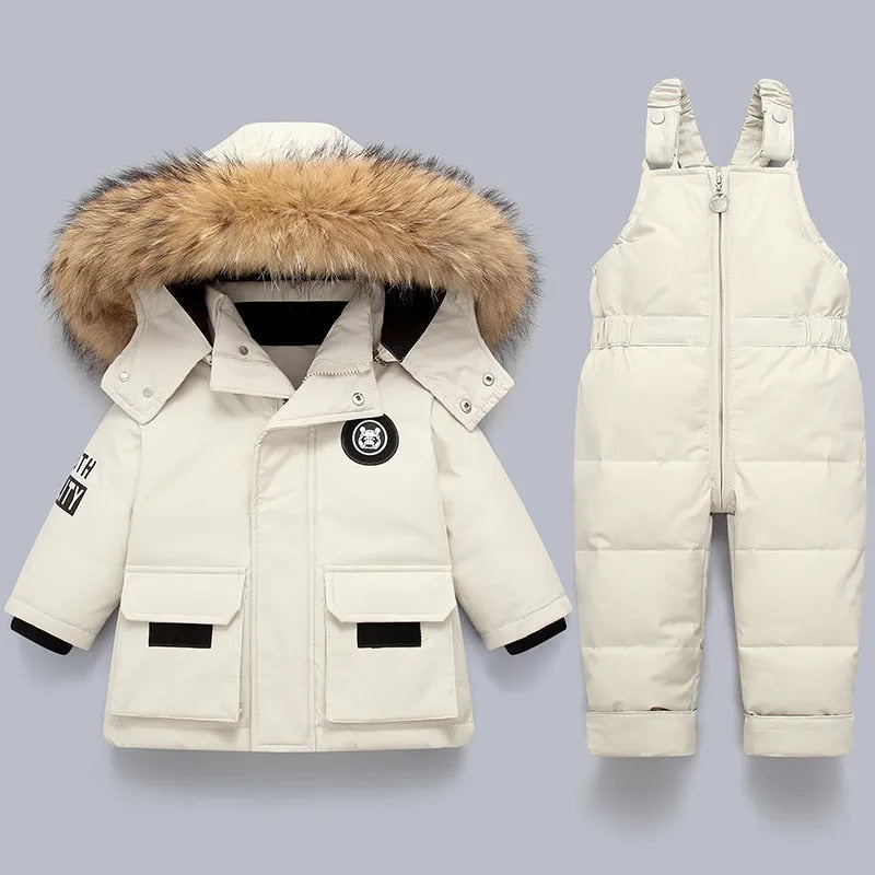 LUKA - Conjunto de invierno para niños con capucha de piel sintética y mono de esquí para niños y niñas - Glamorix