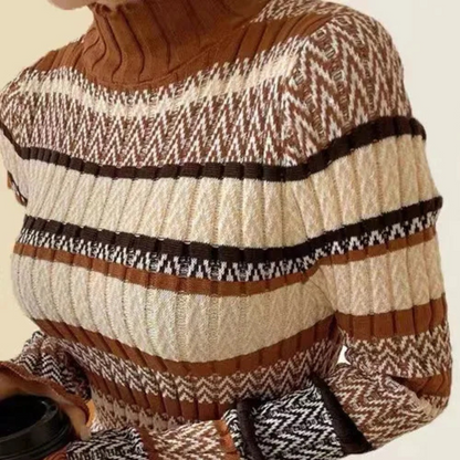 Gestreepte gebreide maxi-jurk met lange mouwen – SERENAÏS - Glamorix