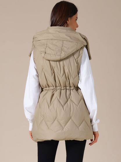 NAYLA – Lange gewatteerde dames bodywarmer met capuchon - Glamorix