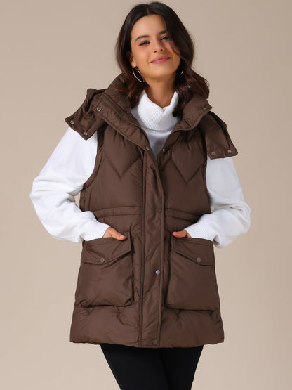 NAYLA – Lange gewatteerde dames bodywarmer met capuchon - Glamorix