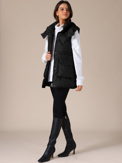 NAYLA – Lange gewatteerde dames bodywarmer met capuchon - Glamorix