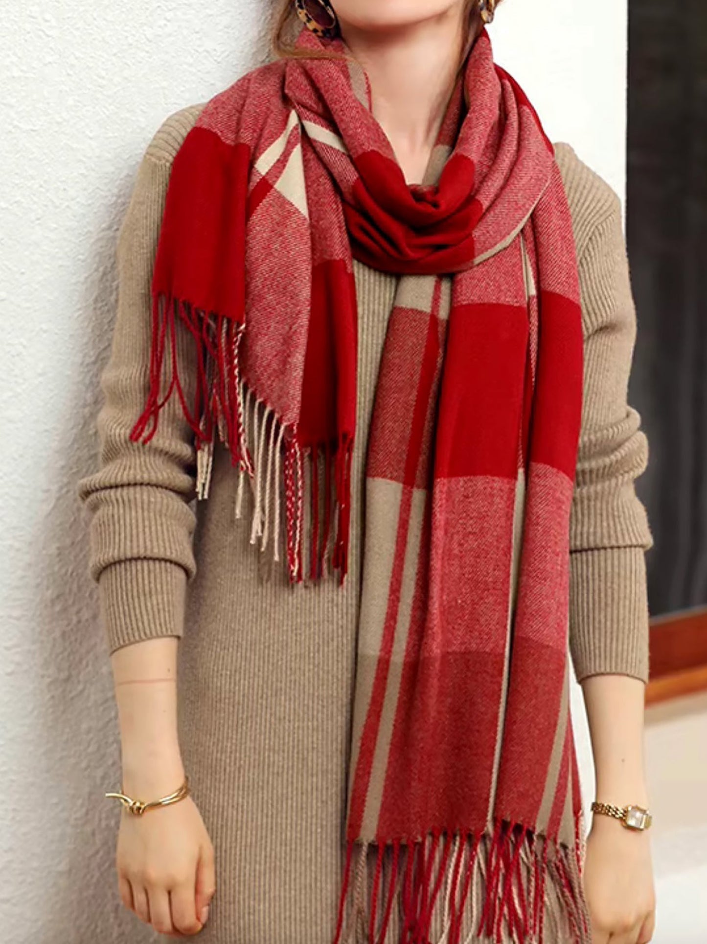 NOËLLE – Geruite dames sjaal met zachte stof en klassieke look - Glamorix