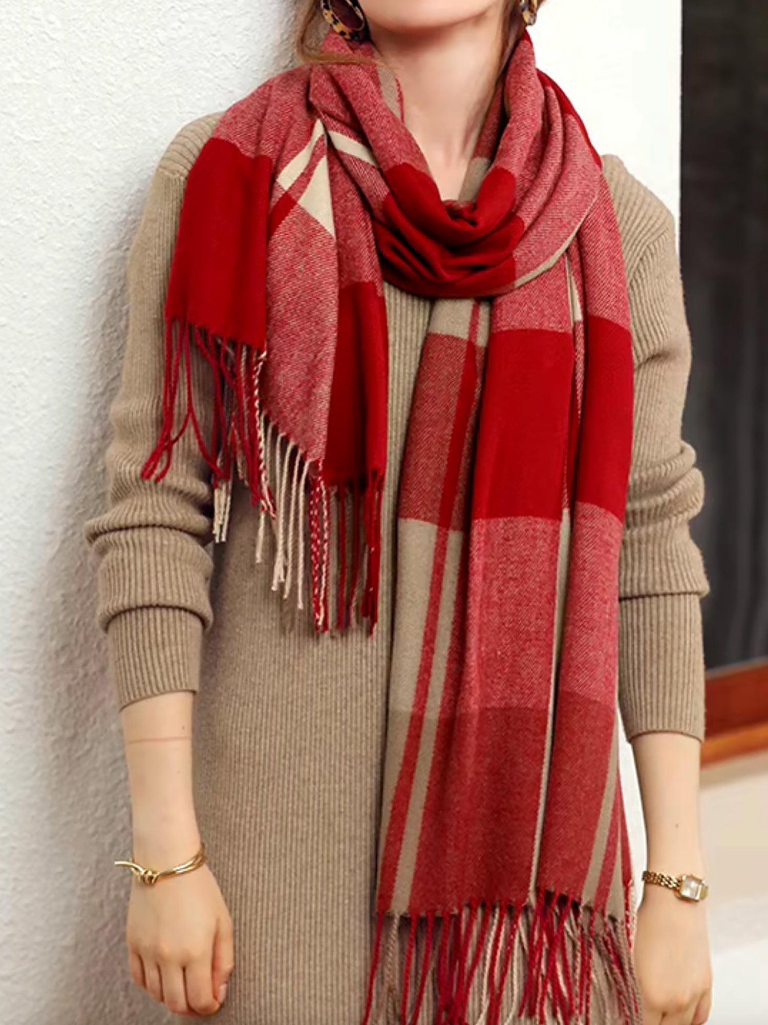 NOËLLE – Geruite dames sjaal met zachte stof en klassieke look - Glamorix