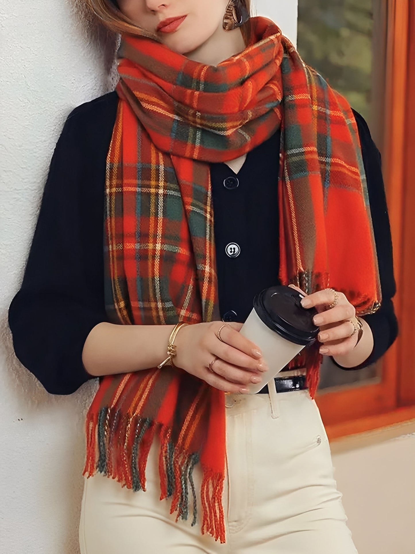 ELORA – Geruite dames sjaal met franjes en zachte touch - Glamorix