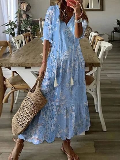 LunaraBloom – Bohemian maxi-jurk met zwierige flair en zomerse vrijheid
