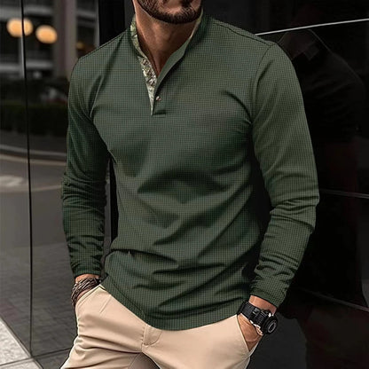 Longsleeve polo met gekleurde details voor heren, geschikt voor casual en nettere gelegenheden – AURION - Glamorix