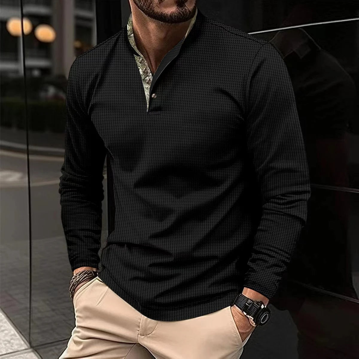 Longsleeve polo met gekleurde details voor heren, geschikt voor casual en nettere gelegenheden – AURION - Glamorix