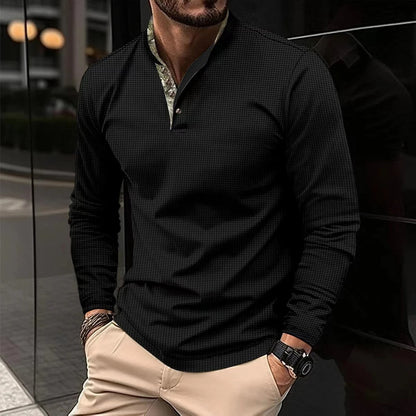 Longsleeve polo met gekleurde details voor heren, geschikt voor casual en nettere gelegenheden – AURION - Glamorix