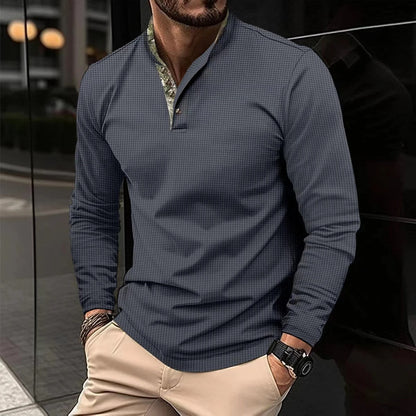 Longsleeve polo met gekleurde details voor heren, geschikt voor casual en nettere gelegenheden – AURION - Glamorix