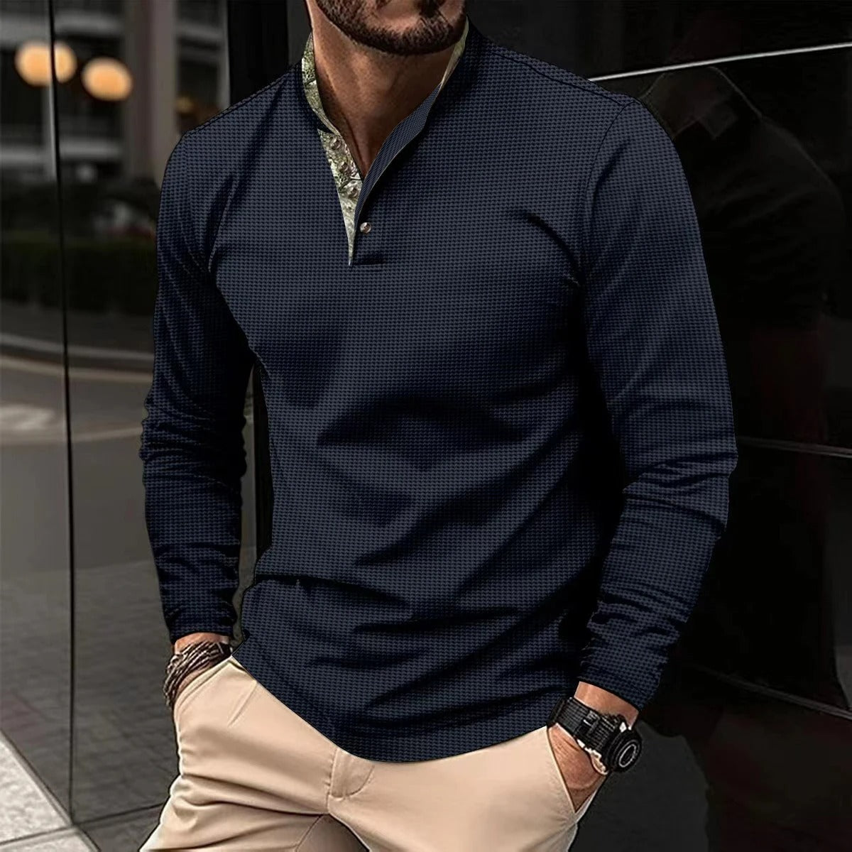 Longsleeve polo met gekleurde details voor heren, geschikt voor casual en nettere gelegenheden – AURION - Glamorix