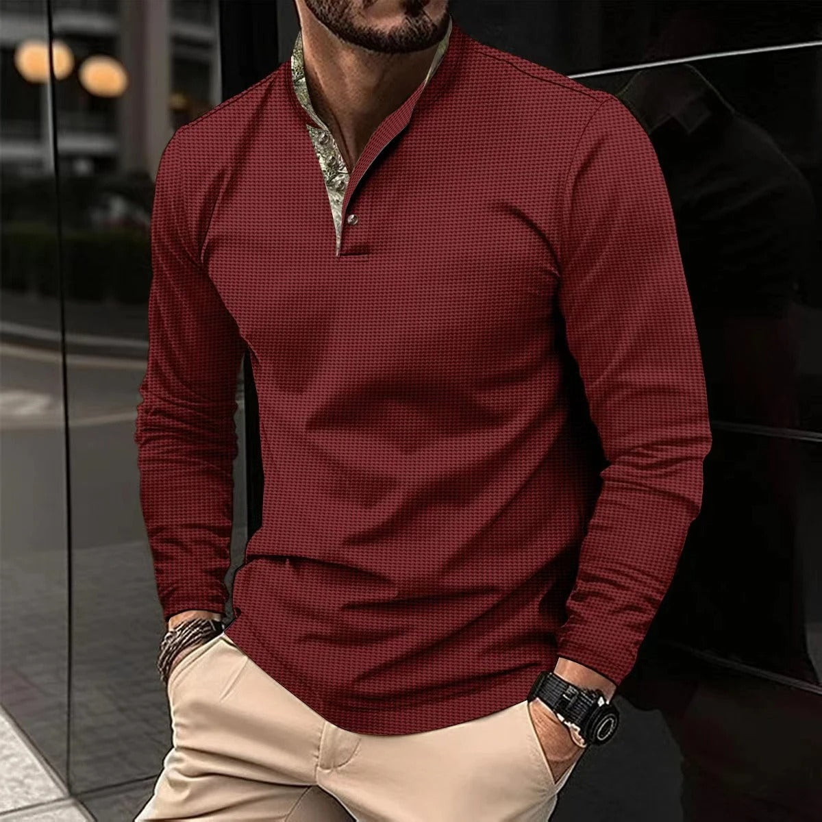 Longsleeve polo met gekleurde details voor heren, geschikt voor casual en nettere gelegenheden – AURION - Glamorix