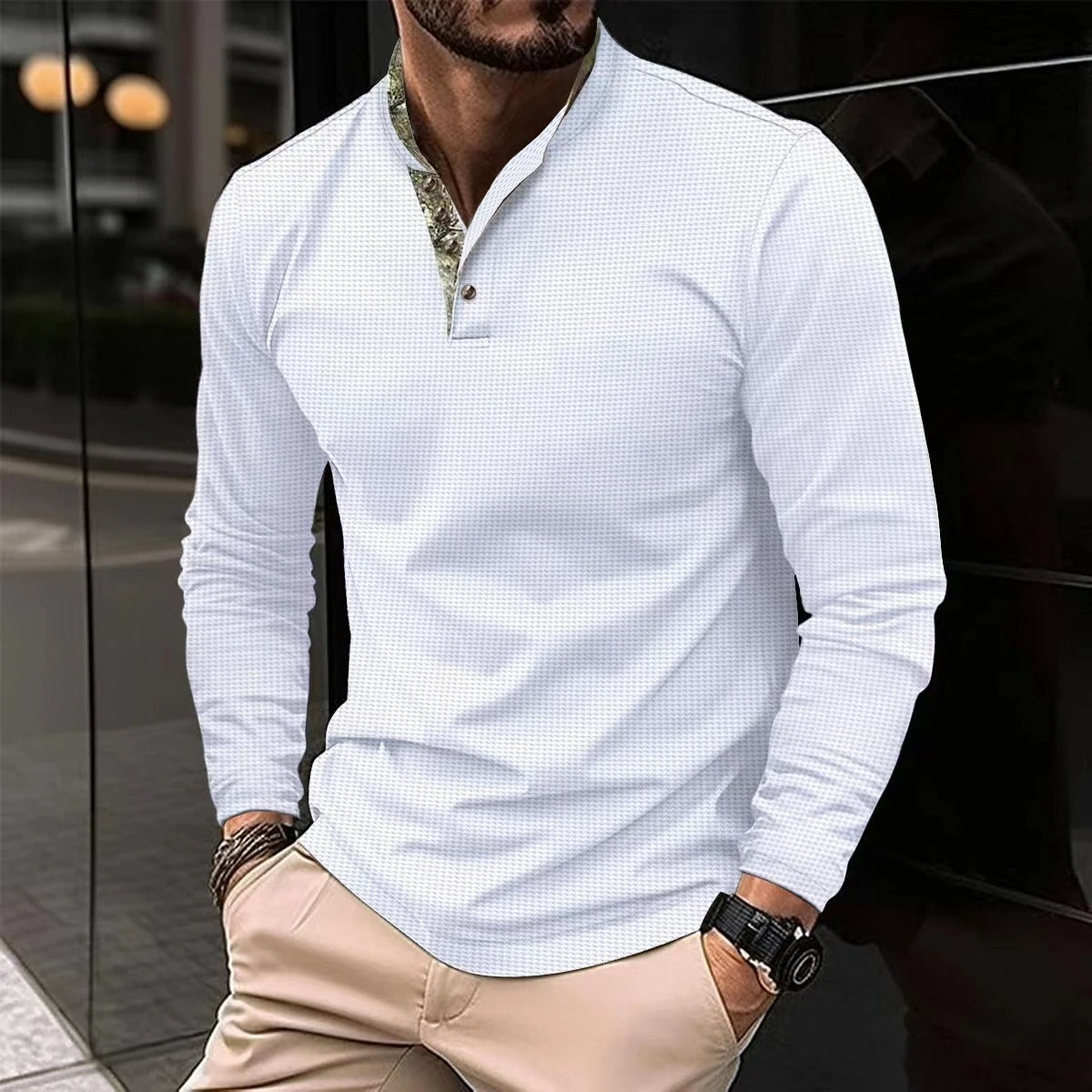 Longsleeve polo met gekleurde details voor heren, geschikt voor casual en nettere gelegenheden – AURION - Glamorix