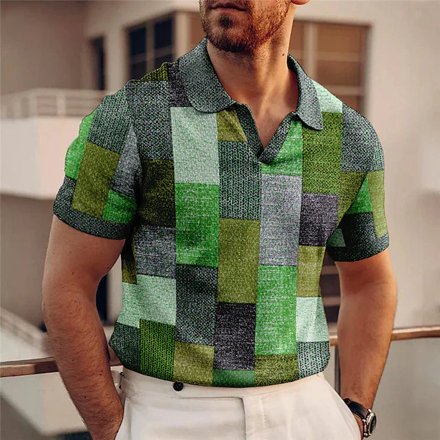 Korte Mouwen Herenshirt met Kleurrijk Blokjespatroon voor Een Speelse Look – MARVIN VIBE - Glamorix