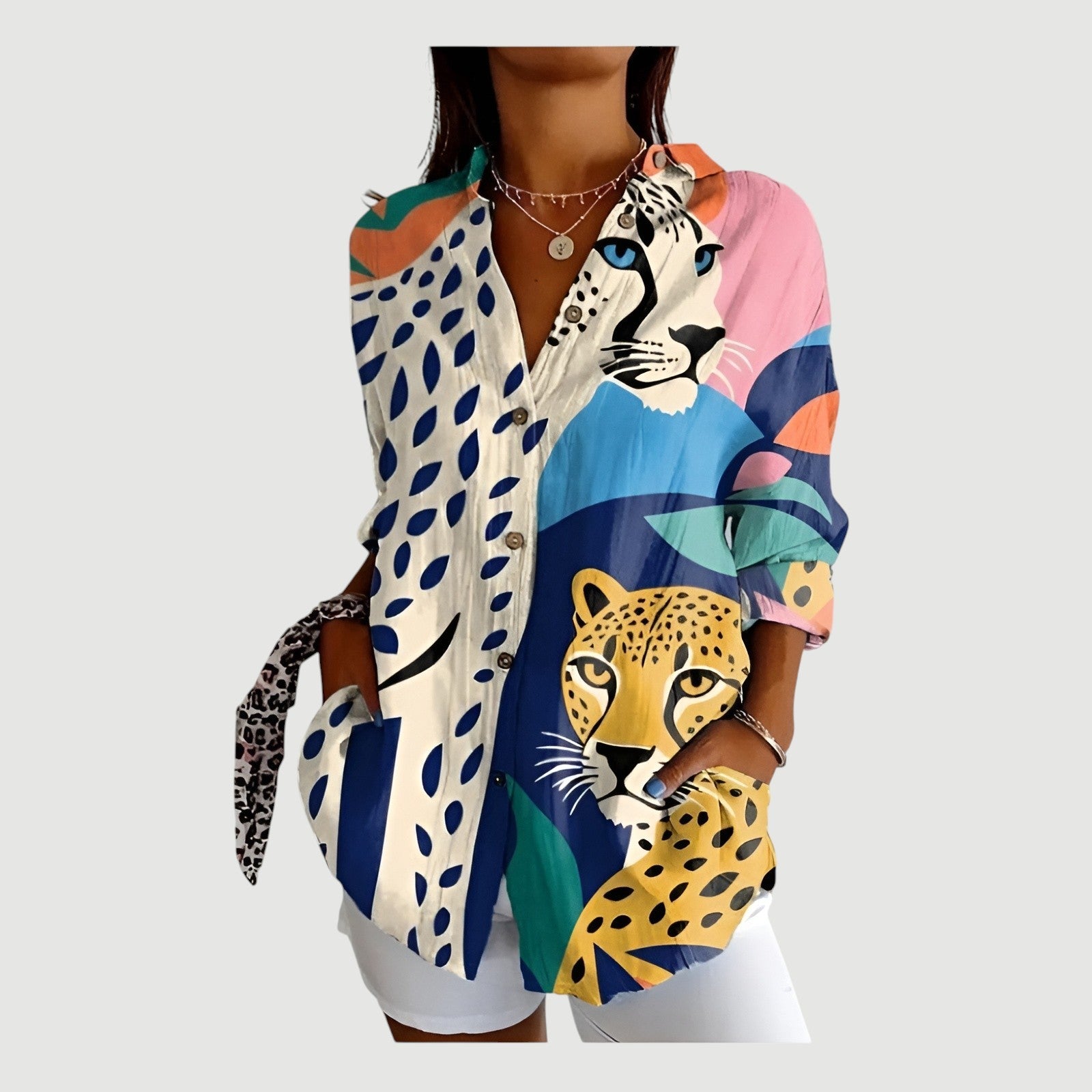 Dames blouse met dierenprint en knoopsluiting – ZAHARA WILD - Glamorix